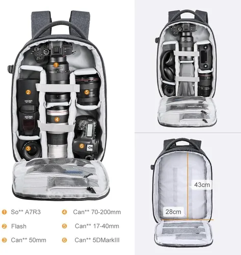 Miniatura 2 de K&F CONCEPT Mochila profesional para cámara, bolsa de fotografía de gran tamaño, compatible con cámara DSLR, color gris