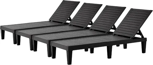 Miniatura 11 de HOOYEAH Tumbona para exteriores, 4 piezas, silla de piscina ajustable con respaldo de 5 posiciones, tumbonas impermeables, silla duradera para Gris