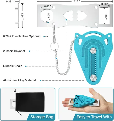 Miniatura 9 de Cerradura de puerta portátil de metal para seguridad de habitación de hotel de viaje, cerraduras de puerta de hotel para seguridad de viajeros, Azul
