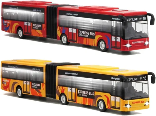 Crelloci Autobús urbano de juguete para niños, vehículos de aleación fundida, autobús eléctrico articulado Metro con sonidos y luces, modelos de