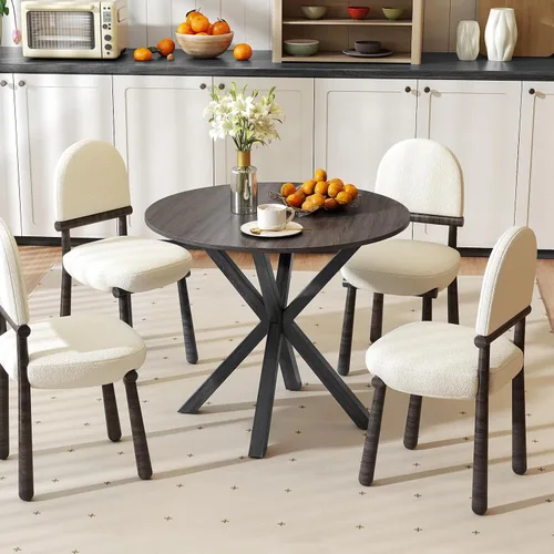 Miniatura 2 de Tangkula Mesa de comedor redonda de 36 pulgadas, mesa de cocina moderna de mediados de siglo con patas de madera de goma, mesa vintage con base