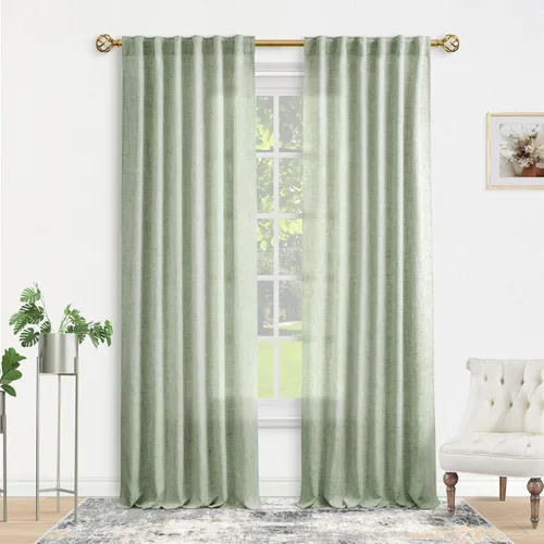 Miniatura 77 de Cortinas de lino 92 pulgadas de largo, juego de 2 paneles con bolsillo para barra, lengüeta trasera, cortinas transparentes para ventanas