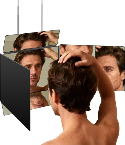 Miniatura 9 de LMZNXCZ Espejo de 3 vías para corte de pelo automático, espejo de 360 cortes para hombres para uso de barbero, para ver la parte posterior