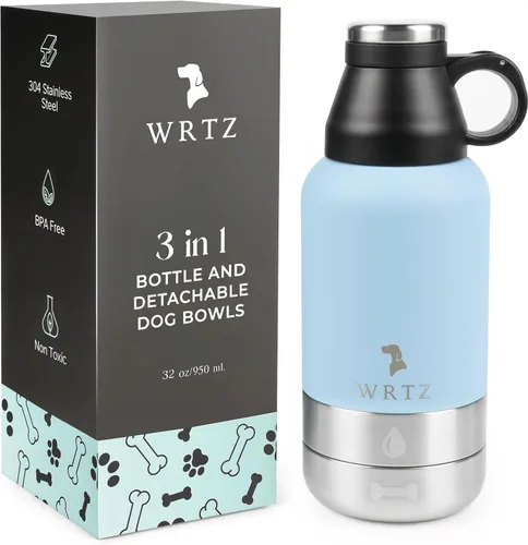 Miniatura 9 de Botella de agua portátil para perros con 2 cuencos de agua extraíbles para perros, botella de agua de acero inoxidable aislada a prueba de fugas