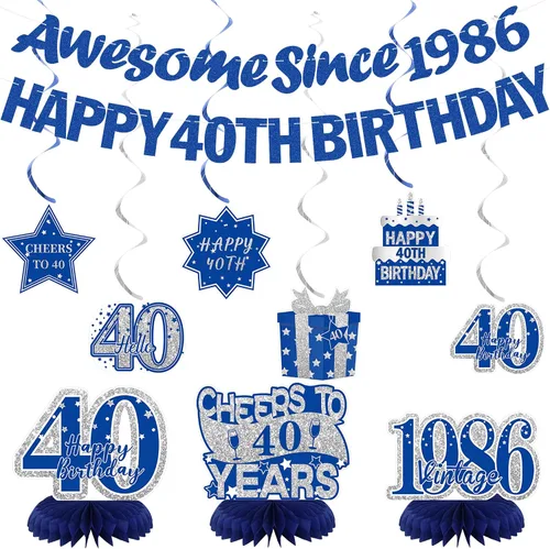 Miniatura 9 de Crenics Decoraciones azules de 60 cumpleaños para hombres o mujeres – Cartel de feliz cumpleaños 60, pancarta impresionante desde 1966, centros