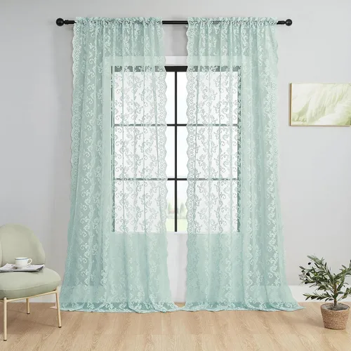 Miniatura 31 de Cortinas de encaje transparentes FOLKSIDE de 72 pulgadas de largo, juego de 2 cortinas florales victorianas de paisley para sala de estar, recámara