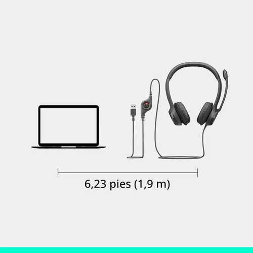 Miniatura 8 de Logitech H390 Auriculares con cable con micrófono, auriculares USB-A con micrófono para PC, micrófono con cancelación de ruido para reuniones