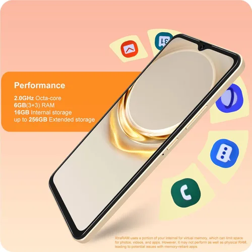 Miniatura 6 de A3 4G teléfonos Android desbloqueados 6.6” pantalla HD+ Android 12 teléfono inteligente Octa-Core 6(3+3)+16GB/256 TF Dual SIM teléfono celular Dorado