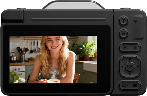 Miniatura 8 de Cámara digital 4K con zoom de 16X antivibración, pantalla LCD de 3 pulgadas, cámara compacta de vlogging de 180° con tarjeta SD de 32G, color negro