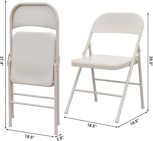 Miniatura 3 de Juego de 2 sillas plegables beige, sillas de metal apilables resistentes con almohadillas antideslizantes