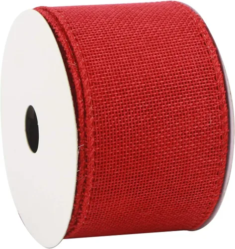 Miniatura 2 de HUIHUANG Cinta de arpillera roja con alambre de Navidad, cinta sólida con borde de alambre, cinta de yute de 2.5 pulgadas para coronas, lazos Rojo