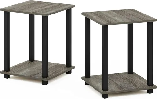 Miniatura 6 de Furinno SIMPLISTIC - Juego de 2 mesas auxiliares, mesa de 2 niveles, mesita de noche, mesita, mesa de luz, fácil montaje, para sala de estar, Roble