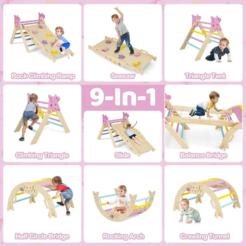 Miniatura 2 de Costzon Pikler - Juego de triángulos plegables 9 en 1, juguetes de escalada para bebés, juego de escalada Montessori de madera para aprendizaje