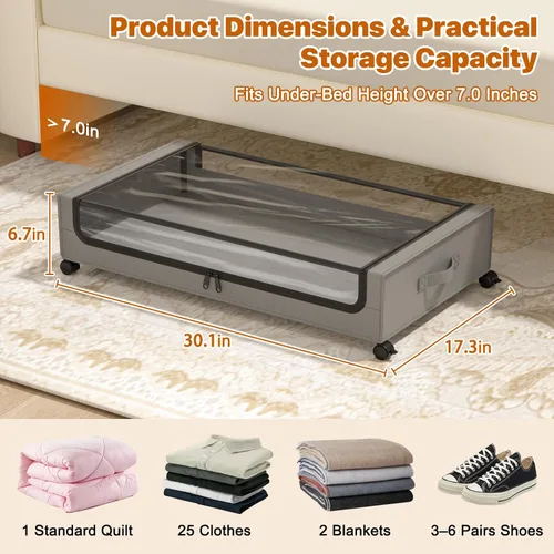 Miniatura 2 de Almacenamiento Debajo de la Cama con Ruedas, XXL 60L Contenedores de Almacenamiento Debajo de la Cama con Tapas Transparentes, Cajón Metálico