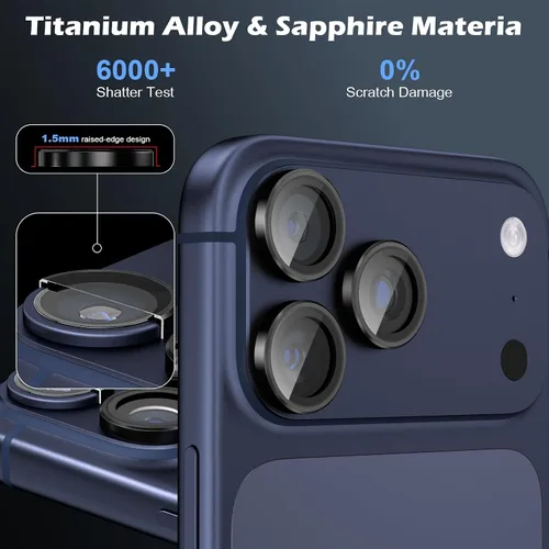 Miniatura 7 de CloudValley Protector de lente de cámara para iPhone 17 Pro/iPhone 17 Pro Max, [Instalación en 1 segundo] Cubierta de vidrio templado Ultra-HD, Negro