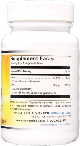 Miniatura 3 de Wonder Laboratories Gluconato de zinc quelatado de 50 mg - Apoya la piel sana, el sistema inmunológico, el crecimiento celular y más - 100 tabletas