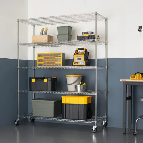 Miniatura 2 de Trinity Basics TBFC-0931 - Estantería de alambre ajustable de 5 niveles con ruedas para organización de cocina, almacenamiento de garaje, cuarto
