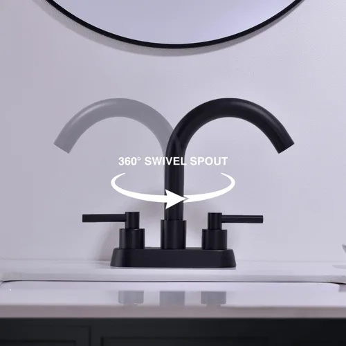 Miniatura 3 de Grifo de baño central de 4 pulgadas con montaje de drenaje desplegable de desbordamiento, negro mate, níquel cepillado y oro cepillado Mate negro