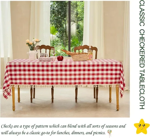 Miniatura 3 de Midsummer Breeze - Mantel rectangular de estilo rústico de algodón Gingham con cuadros de búfalo para Acción de Gracias, Navidad, cocina, comedor