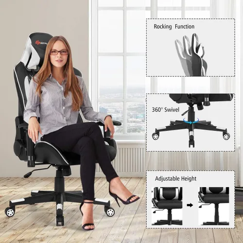 Miniatura 4 de Goplus Juego combinado de escritorio y silla para juegos, estilo de carreras, estación de trabajo para jugadores con soporte lumbar y reposacabezas