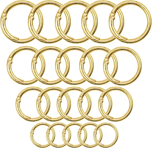 Maydahui 40 piezas de anillo de resorte de aleación de zinc con clip de resorte de 4 tamaños (0.8, 0.98, 1.1, 1.3 pulgadas), mosquetón redondo Dorado