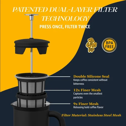 Miniatura 4 de ESPRO P7 - Cafetera de prensa francesa de acero inoxidable 304 - Cafetera de prensa francesa con microfiltro patentado de doble pared y aislante