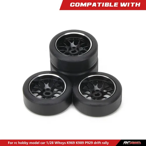 Miniatura 3 de RCAWD Neumático de deriva de metal ampliado de 1.142 in con cubo 4 piezas para 1/28 Wltoys K969 Series Upgrades Part Negro