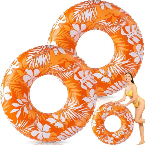 Miniatura 8 de Anillos de natación jumbo de 47.24 pulgadas para piscina inflable, tubo de flotación con hojas tropicales, anillo inflable para piscina para niños