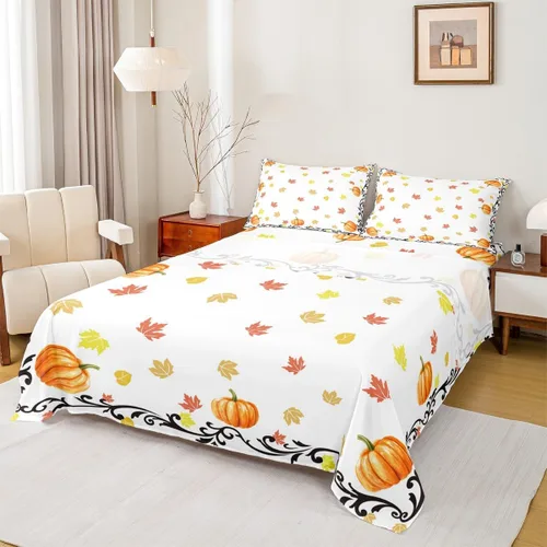 Miniatura 19 de Erosebridal Lindo juego de sábanas de pavo tamaño individual para niños y niñas, juego de sábanas de cosecha de Acción de Gracias, decoración