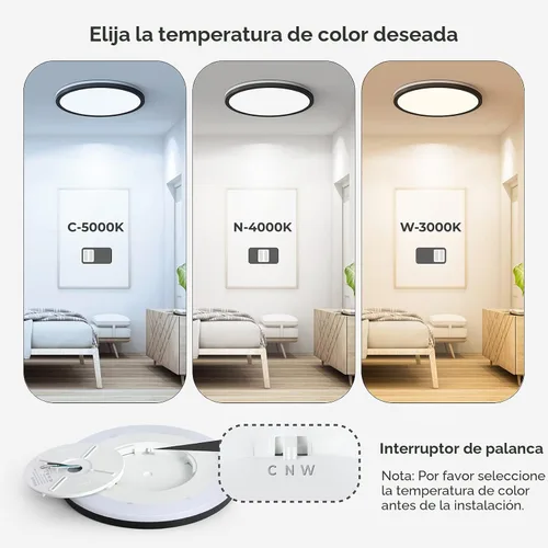 Miniatura 4 de Matane Lámpara de Techo LED Empotrada de 12 Pulgadas con Luz Nocturna, 24W 2400LM 3000K/4000K/5000K Seleccionable, Luces de Techo Regulables