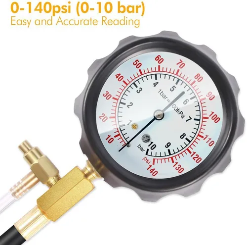 Miniatura 3 de BETOOLL 0-140PSI juego de medidor de presión de inyector de combustible y bomba de inyección. Estuche negro. Juego de medidor de presión