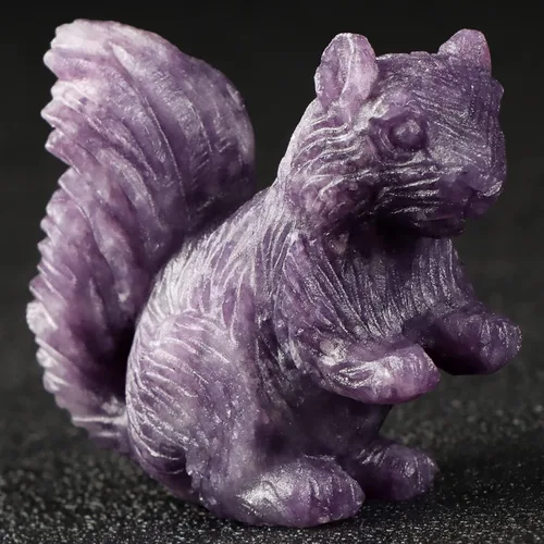 Miniatura 5 de SMQ Estatua de ardilla de cristal de 2 pulgadas, lepidolita morada, cristal curativo tallado a mano, colección de figuritas de decoración