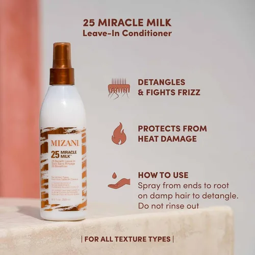 Miniatura 2 de Mizani 25 Benefit Miracle Milk - Acondicionador sin enjuague para cabello rizado, con aceite de coco, spray desenredante de rizos, protector térmico