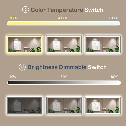 Miniatura 4 de Espejo de baño LED de 60x36 pulgadas con marco negro, espejos de baño retroiluminados y con luz frontal para pared, antiempañamiento, regulable