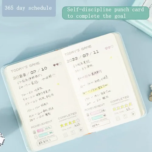 Miniatura 6 de Agenda diaria sin fecha de 365 días, diseño de juegos, organizador de bolsillo, libro de citas, diario A6, mini diario lindo (azul)