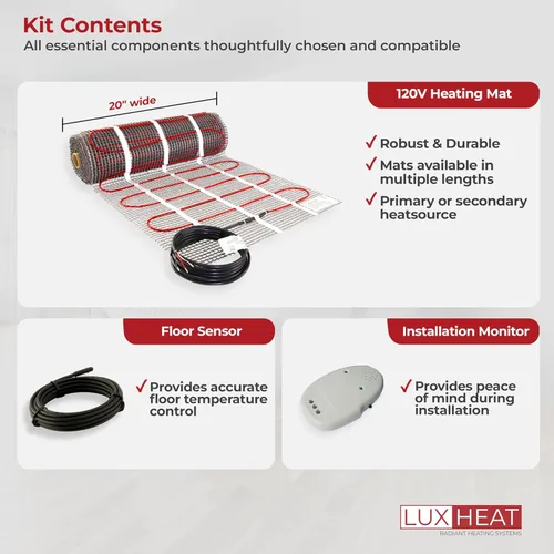 Miniatura 6 de LuxHeat Kit de alfombrilla de calefacción de suelo radiante de 10 pies cuadrados - Sistema de calefacción por suelo radiante de 120 V - Incluye