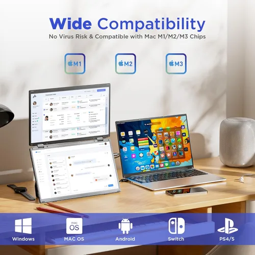 Miniatura 5 de Maxfree Extensor de pantalla para laptop, monitor portátil dual FHD 1080P de 15.6 pulgadas con USB C, HDMI, Plug & Play, montaje VESA, ligero