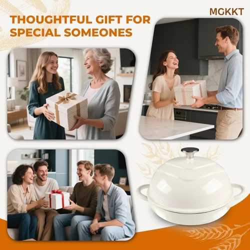 Miniatura 7 de MGKKT Horno holandés de hierro fundido esmaltado para hornear pan, horno de pan antiadherente de 5 cuartos de galón de masa madre con tapa, Cloche