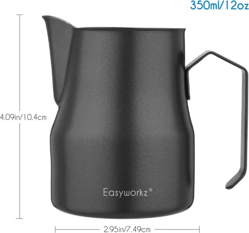Miniatura 2 de Easyworkz Jarra de café expreso de acero inoxidable de 12 onzas, con cuchara de café Easyworkz Retro de acero inoxidable con mango de nogal negro