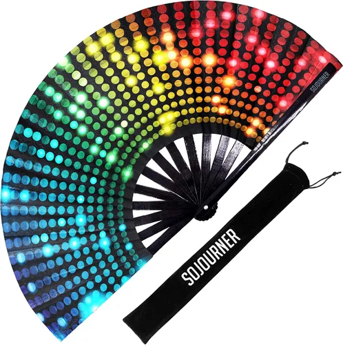 Miniatura 105 de SoJourner Bags Rave Fan – Ventilador plegable grande – Ventilador de mano Clack para raves, Halloween, Burlesque, trajes de arcoíris para mujeres