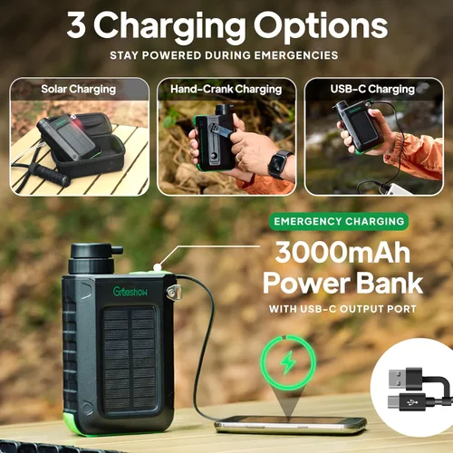 Miniatura 4 de Greeshow Filtro de Agua Eléctrico Portátil para Acampar - Alimentado por Energía Solar, Manivela Manual, Carga USB, Purificador de Agua