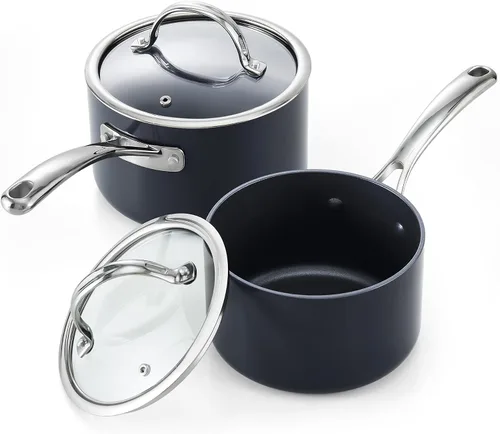 Miniatura 12 de Cooks Standard NC-00340 – Sartén con tapa de grado Premium, anodizado, sólido, antiadherente, 1 qt, Negro