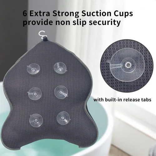 Miniatura 4 de Poemland Almohada de baño grande extra gruesa con cuello, espalda, soporte para la cabeza para bañera, spa, gris remojo (21 x 17 pulgadas)