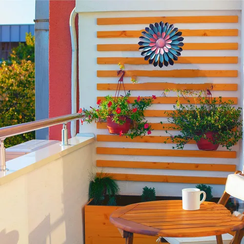 Miniatura 7 de LITIALLY Arte de pared de flores de metal de 12 pulgadas, decoración de jardín, bonitas flores, decoración de pared de baño, para colgar en el patio