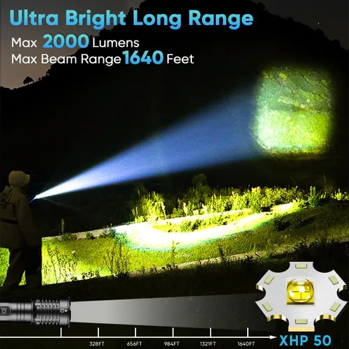 Miniatura 2 de NAKCNM 2 Pack High Lumens LED Flashlight, Rechargeable Super Bright Torch with Adjustable Focus, USB-C Charging, Small Pocket-Sized Flashlight for