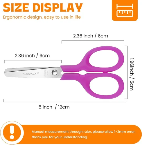 Miniatura 9 de BURVAGY Paquete de 60 tijeras para niños pequeños de 5 pulgadas, cuchillas afiladas de acero inoxidable, tijeras de agarre cómodo para niños, papel