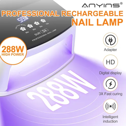 Miniatura 2 de Lámpara de uñas UV, 288 W, 8 horas, súper duradera, 15600 mAh, profesional, inalámbrica, lámpara LED UV para uñas, 66 cuentas de lámpara con sensor