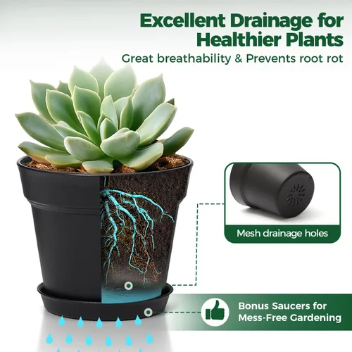 Miniatura 4 de T4U Macetas de Flores 18-Pack, Maceta de 5 Pulgadas con Platillo y Agujero de Drenaje, Macetas de Plástico Duraderas, Macetas Pequeñas para Plantas
