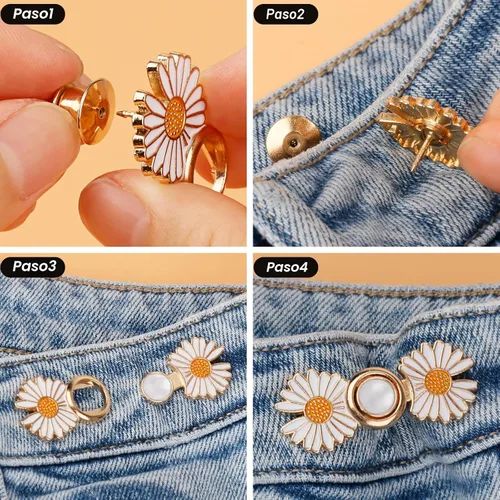 Miniatura 6 de TOOVREN Apretador de cintura para pantalones, botones de mezclilla desmontables para jeans sueltos, alfileres de botones sin costura y sin B-Daisy