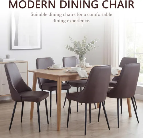 Miniatura 6 de Sillas de comedor de piel sintética, modernas y tapizadas, sillas de cocina, sillas auxiliares de cena con respaldo curvado y patas de metal